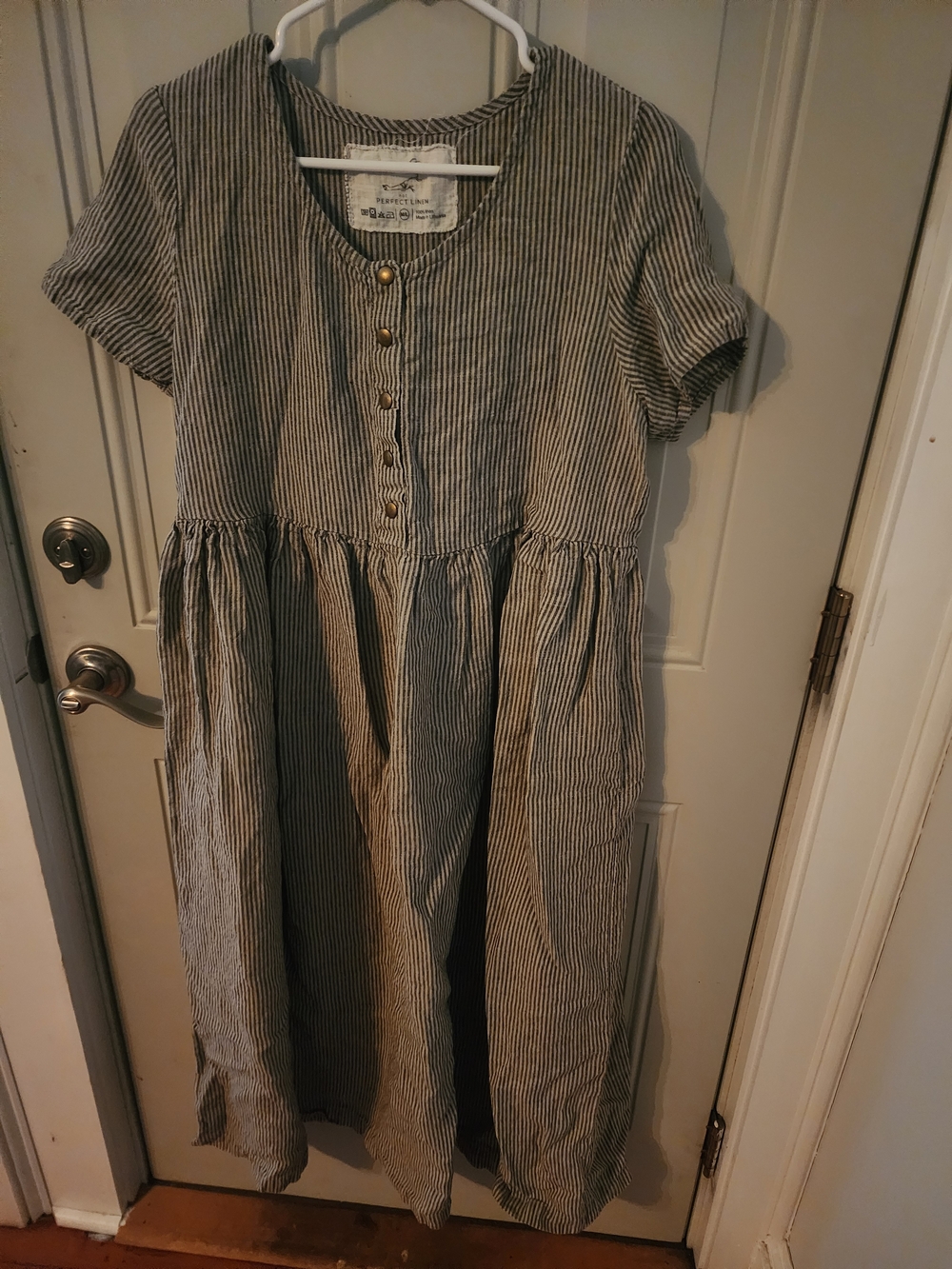 notPERFECTLINEN Natural Grey Stripes Mama Maxi Dress M/L